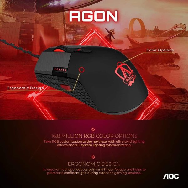 Agon Tournament-Grade RGB Gaming Mouse, OMRON Switches (LR), 16000 DPI, Customizable Buttons + On-The-Fly DPI Change, Dedicated DPI Shift, Adjustable Weight, Light FX Sync, G-Menu Software (AGM700)