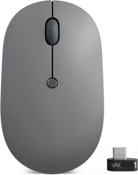 Lenovo Go USB-C Essential Wireless Mouse, 2.4 GHz Nano USB-C Receiver, Adjustable DPI, Rechargeable Battery, Ambidextrous, GY51C21210, Grey
