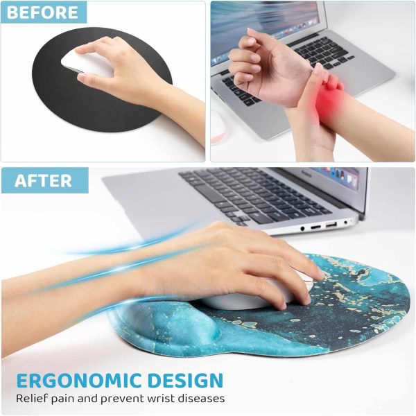 SixM Mouse Pad Wrist Support Ergonomic,Mouse Pad with Wrist Rest, Comfortable Computer Mouse Pad Gel for Laptop, Pain Relief Mousepad with Non-Slip PU Base (Ocean Blue)