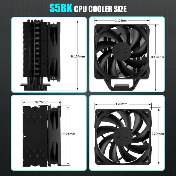 upHere S5C CPU Air Cooler LGA 1700 Ready 5 Heat Pipes 120mm PWM Processor Cooler for Intel LGA 1700/1200/115X AMD Universal Socket with 5V ARGB SYNC Auto RGB,Black