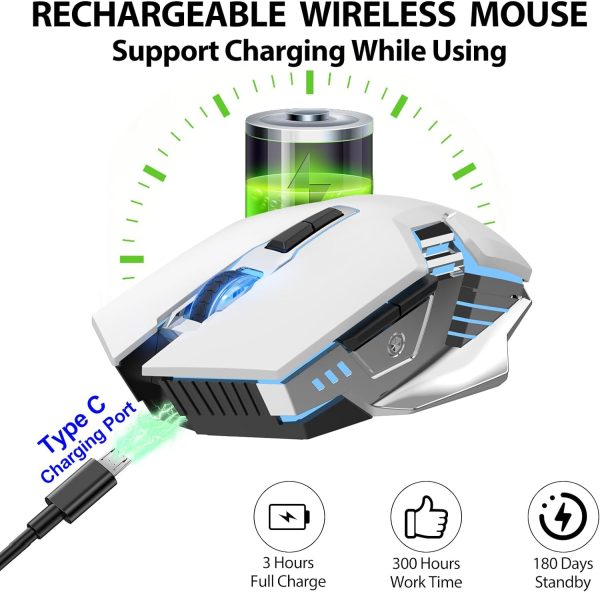 Bluetooth Mouse, Wireless Gaming Mouse with 800mAh Rechargeable Battery, 3 Modes(BT5.0/3.0+2.4G), 7 Buttons, Ergonomic RGB Light up Computer Mouse for Laptop/PC/iPad/Tablet/Mac/Office/Games - Black