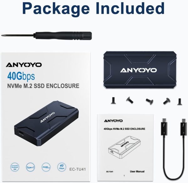 ANYOYO NVMe Enclosure with Built-in Type-C Cable, 10Gbps SSD Enclosure, USB 3.2 Gen 2 M.2 Enclosure for M.2 PCIe NVMe and SATA SSD, Plug and Play, NGFF/NVMe to USB (Fit 2230/2242/2260/2280)