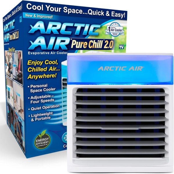 Arctic Air Pure Chill 2.0 Evaporative Air Cooler by Ontel - Powerful, Quiet, Lightweight and Portable Space Cooler with Hydro-Chill Technology For Bedroom, Office, Living Room  More,Blue
