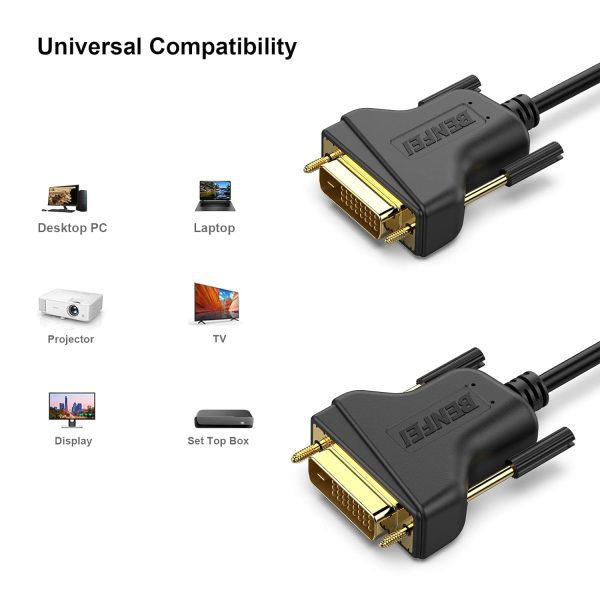 BENFEI DVI to DVI Cable, 1.8 Meter DVI-D 24+1 Gold Plated Cable, Dual Link Support High Resolution 2560x1600 for Gaming, DVD, Laptop, HDTV