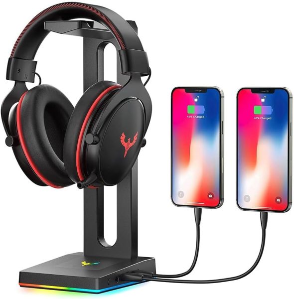 Blade Hawks RGB Gaming Headphone Stand with 3.5mm AUX and 2 USB Ports, Durable Headset Stand Holder for Bose, Beats, Sony, Sennheiser, Jabra, JBL, AKG, Fancy Gaming Accessories - HS18 (Only for PC)