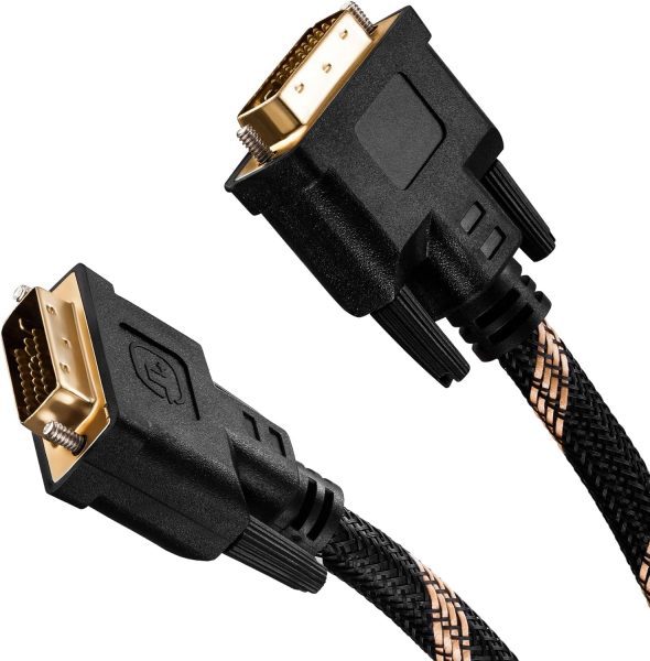 Dvi to Dvi Cable 65Ft,Nylon Braided DVI-D 24+1 Dual Link Male to Male Digital Video Cable Gold Plated with Ferrite Core Support 2560x1600 for Gaming, DVD, Laptop, HDTV and Projector (65Ft/20M)