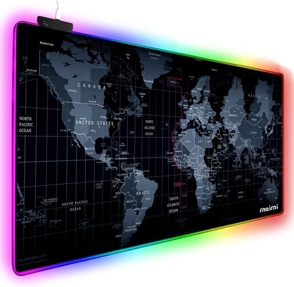 Extended RGB Gaming Mouse Pad, Extra Large Gaming Mouse Mat for Gamer, Waterproof Office Desktop Mat with 10 Lighting Mode, for PC Computer RGB Keyboard Mouse - 31.5 x 15 x 4mm(Map)
