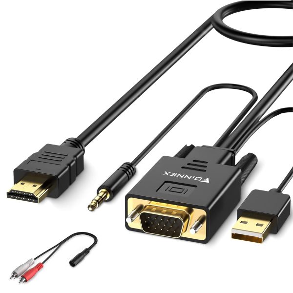 FOINNEX VGA to HDMI Cable 10FT/3M, 1080P VGA to HDMI Adapter Cable Old PC to New TV/Monitor with HDMI, VGA to HDMI Adaptador Cable with Audio for Connecting Laptop with VGA to New Monitor HDTV