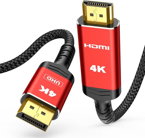 Highwings 2 Pack DisplayPort to HDMI Cable 10FT, 4K DP (Display Port) to HDMI Cable Male Adapter Uni-Directional 4K@30Hz/1440P/2K@120Hz UHD High Speed Nylon Braided Cord for Monitor Projector Desktop