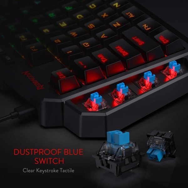 Redragon K585 DITI One-Handed RGB Mechanical Gaming Keyboard, 42 Keys Type-C Professional Gaming Keypad w/Upgraded Hot-Swappable Socket, 7 Onboard Macro Keys  Detachable Wrist Rest