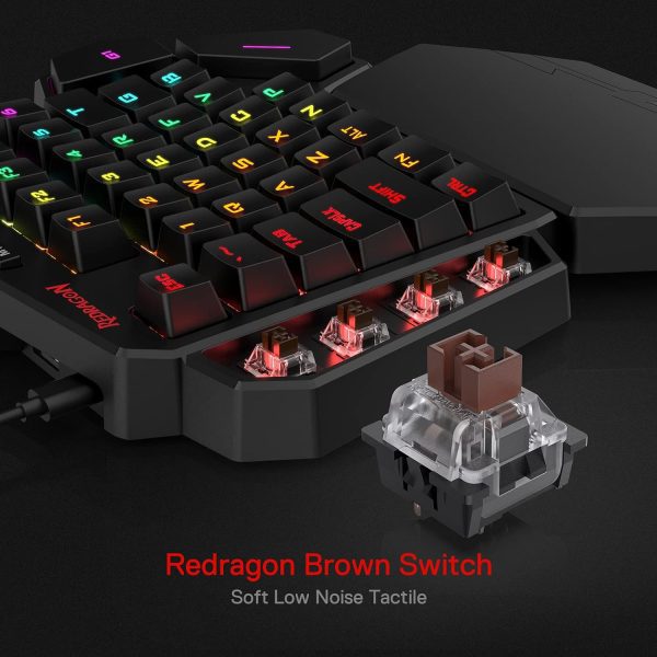 Redragon K585 DITI One-Handed RGB Mechanical Gaming Keyboard, 42 Keys Type-C Professional Gaming Keypad w/Upgraded Hot-Swappable Socket, 7 Onboard Macro Keys  Detachable Wrist Rest