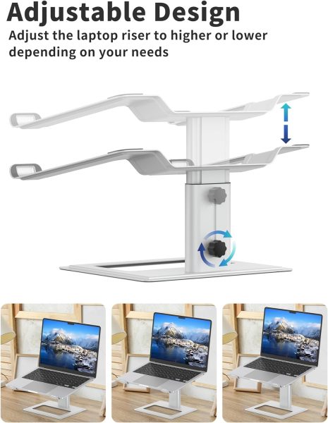 SOUNDANCE Adjustable Laptop Stand for Desk, Computer Stand, Ergonomic Laptop Riser Holder Compatible with 10 to 17.3 Inches Notebook PC Computer, Aluminum Silver