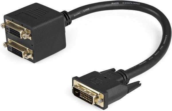 StarTech.com 1ft DVI Splitter Cable - M / F - DVI-D to 2x DVI-D Dual Video Splitter for Your Split Screen Computer Monitor (DVISPL1DD), Black