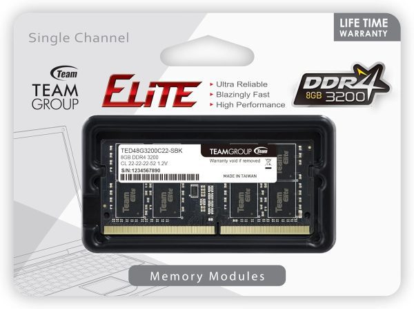 TEAMGROUP Elite DDR4 32GB Kit (2 x 16GB) 3200MHz PC4-25600 CL22 Unbuffered Non-ECC 1.2V SODIMM 260-Pin Laptop Notebook PC Computer Memory Module Ram Upgrade - TED432G3200C22DC-S01