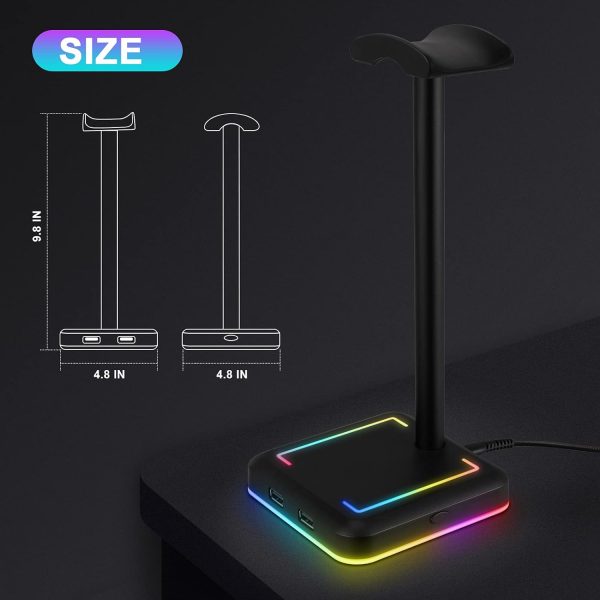 TEEDOR Headphone Stand, RGB Gaming Headset Holder with 2 USB Charger Ports  10 Lighting Modes for Desktop PC Game Earphone Accessories
