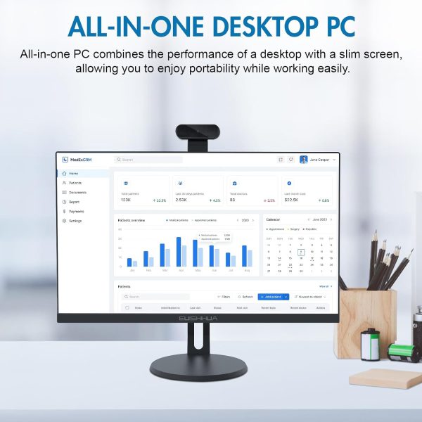 24” All-in-One Computers, Intel i7 Quad-Core Desktop Computer with Camera, 8G Ram 512G SSD IPS HD Display, WiFi Bluetooth for Home Entertainment Business Office (i7-Black)