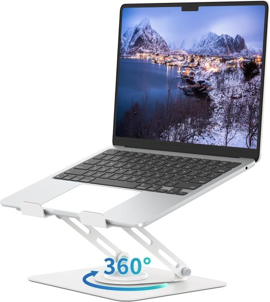 ALASHI Laptop Stand for Desk with 360° Rotating Base, Multi-Angle Adjustable Laptop Stands, Foldable Laptop Riser Compatible with 10 to 15.6 Inches PC Computer, White