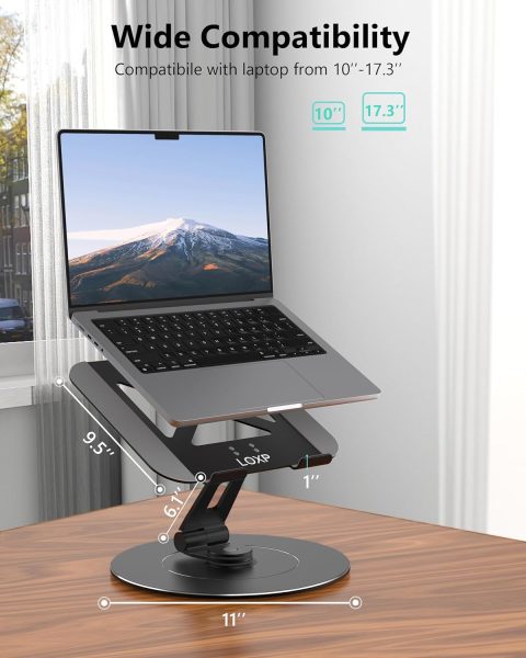 Aluminumy Laptop Stand for Desk with 360 Swivel Base  Rotating Phone Holder, Adjustable Computer Stand for Laptops, Ergonomic Laptop Riser Fits MacBook, HP, Dell, All 10-17.3 Laptops