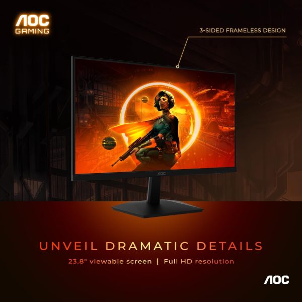 AOC 24G15N 24 180Hz 1ms Gaming Monitor - Full HD, Adaptive-Sync, 3-Sided Frameless, HDR Ready, 3-Year Zero-Bright-Dot