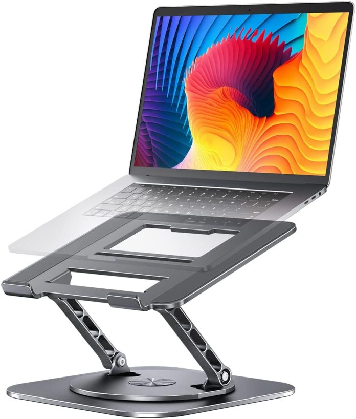 aoevi adjustable laptop stand with 360 rotating base computer stand for laptop ergonimic foldable laptop riser for desk