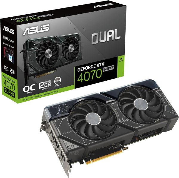 ASUS Dual GeForce RTX 4070 Super OC Edition Graphics Card (PCIe 4.0, 12GB GDDR6X, DLSS 3, HDMI 2.1, DisplayPort 1.4a, 2.56-Slot Design, Axial-tech Fan Design, Auto-Extreme Technology, and More)