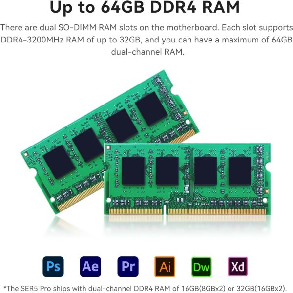 Beelink SER5 Mini PC,AMD Ryzen 7 5700U Processor,up to 4.3 GHz(8C/16T),Mini Computer with 16G DDR4 RAM/500GB M.2 2280 NVMe SSD,4K FPS/WiFi 6/BT5.2/Triple Display/Support Auto Power On