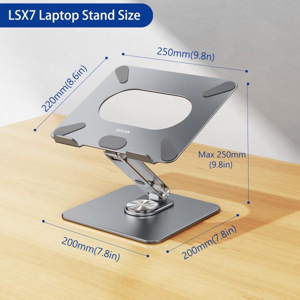 BESIGN LSX7 Laptop Stand with 360° Rotating Base, Ergonomic Adjustable Notebook Stand, Riser Holder Computer Stand Compatible with Air, Pro, Dell, HP, Lenovo More 10-15.6 Laptops (Silver)