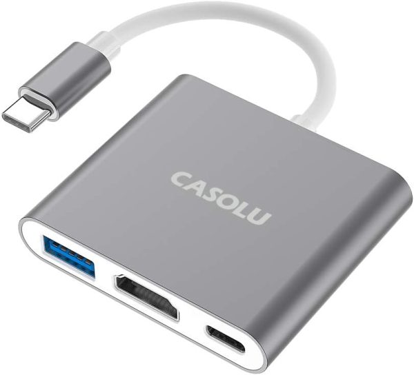 CASOLU USB C/Type C to HDMI Adapter, Thumderbolt 3 to HDMI 4K Adapter, USB-C Digital AV Multiport Adapter for Mac/MacBook/iPad Pro/ S20/S10+/Projector with USB 3.0 Port and PD Quick Charging Port
