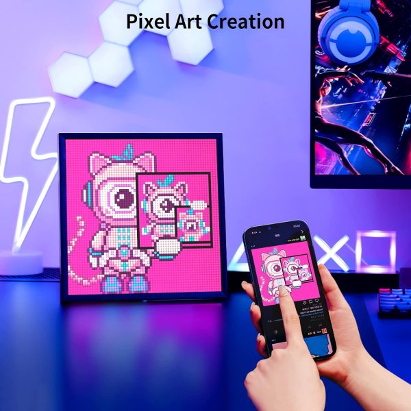 Divoom Pixoo-64 - WiFi Pixel Cloud Digital Frame with APP Control,64 X 64 LED Panel Display Frame for Gaming Room Decoration/Social Media Fans Counter