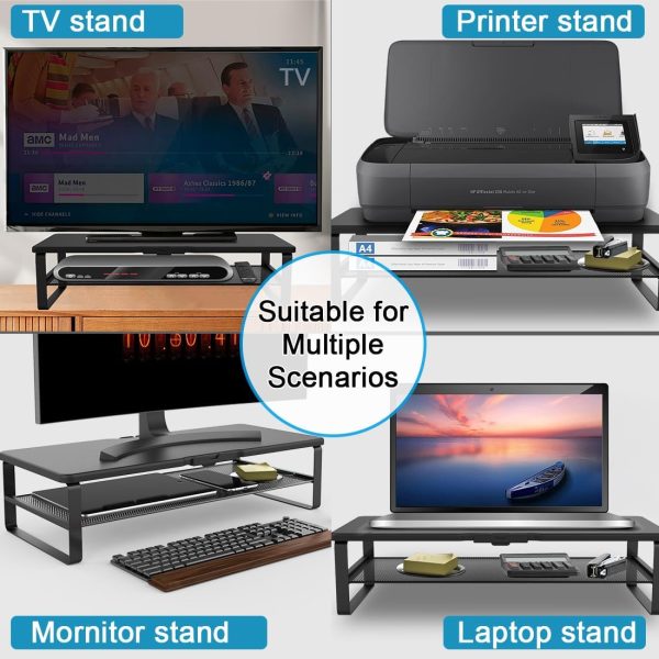 Doowiit Monitor Stand with drawer, 2-Tier Monitor Stand Riser with Phone Holder and Cable Management - Desk TV Shelf, Laptop Printer, Desk Organizer Stand, for Home  Office, Black