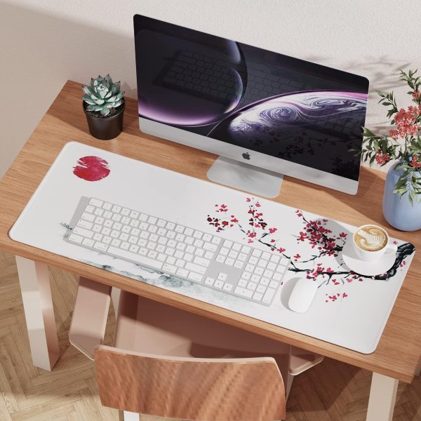 ETZ Japanese Cherry Blossom Mouse Pad (31.5 × 11.8 × 0.12 inch) Extended Large Mouse Mat Desk Pad, Stitched Edges Mousepad,Non-Slip Rubber Base,Gaming Mouse Pad,Office  Home.