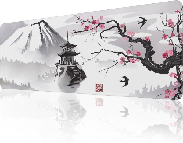 ETZ Japanese Cherry Blossom Mouse Pad (31.5 × 11.8 × 0.12 inch) Extended Large Mouse Mat Desk Pad, Stitched Edges Mousepad,Non-Slip Rubber Base,Gaming Mouse Pad,Office  Home.