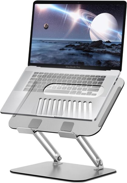 Fccabin Adjustable Height Laptop Stand Desk, Ergonomic Aluminum Strong Sturdy Well-Built Design Laptop Holder Mount Computer Stand Foldable Portable Laptop Riser for Desk Fit All 10-17.3 (Silver)