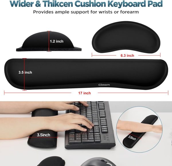Gimars Upgrade Enlarge Silky and Superfine Fabric Gel Memory Foam Keyboard Wrist Rest Set, Ergonomic Keyboard Mouse Wrist Support for Typing Pain Relief, Comfort for Office, Gaming, Computer, Black