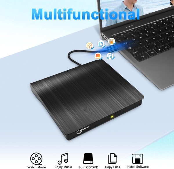 Gotega External DVD Drive, USB 3.0 Portable +/-RW , DVD Player for CD ROM Burner Compatible with Laptop Desktop PC Windows Linux OS Apple Mac Black