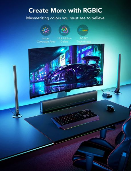 Govee RGBIC Gaming Light Bars H6047 with Smart Controller, Wi-Fi Smart LED Gaming Lights with Music Modes and 60+ Scene Modes Built, Works with Alexa  Google Assistant, New Year Lights Decor