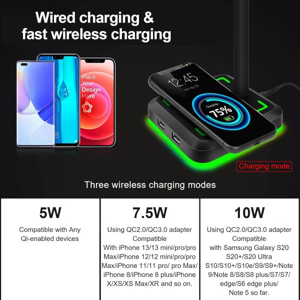 Headphone Stand with Wireless Charger Gaming Headset Holder with 10W/7.5W QI Charging Pad  2 USB Charger Ports for Desktop PC Game Accessories