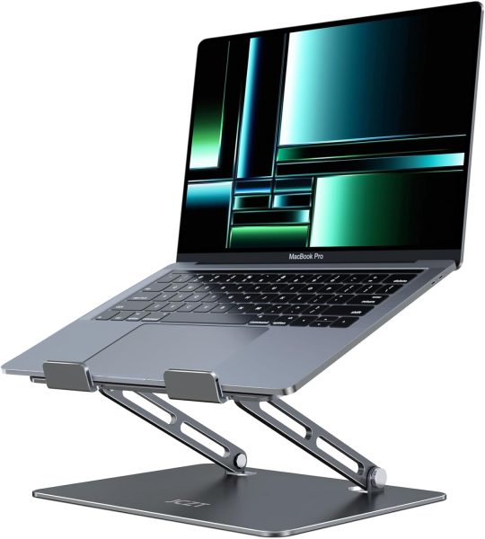 JCZT Foldable Laptop Stand for Desk, Adjustable Height Ergonomic Computer Stand, Aluminum Portable Laptop Stands Holder Riser for MacBook Air Pro, All 10-16 Notebooks Laptops, Space Gray