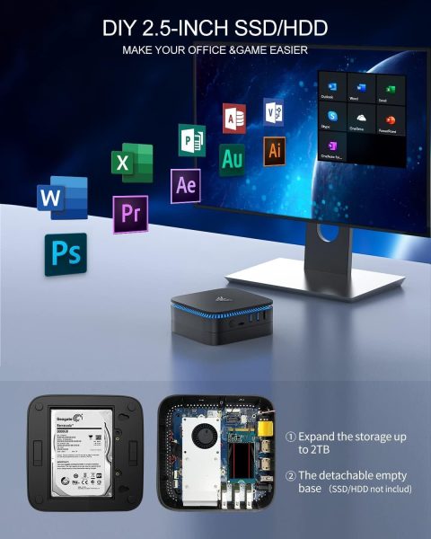 KAMRUI AK1PLUS Mini PC,12th Intel Alder Lake- N95 up to 3.4 GHz,16GB RAM+1TB M.2 SSD,Mini Computer Windows 11 Pro, Support 2.5 SSD (up to 2TB),WiFi 2.4G/5G,BT 4.2,4K, Business, Home, Office