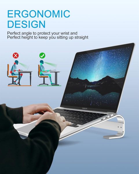 Laptop Stand, Ergonomic Laptops Riser for Desk - Computer Stands Holder for All 10-18 inch Apple MacBook Pro/Air, HP, Dell, Lenovo, Microsoft - Improve Posture and Reduce Neck Strain (Silver)
