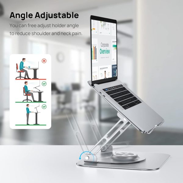 Laptop Stand for Desk, Adjustable Computer Stand with 360° Rotating Base, Ergonomic Laptop Riser for Collaborative Work, Foldable  Portable Laptop Stand, Fits MacBook / All Laptops up to 16 inches