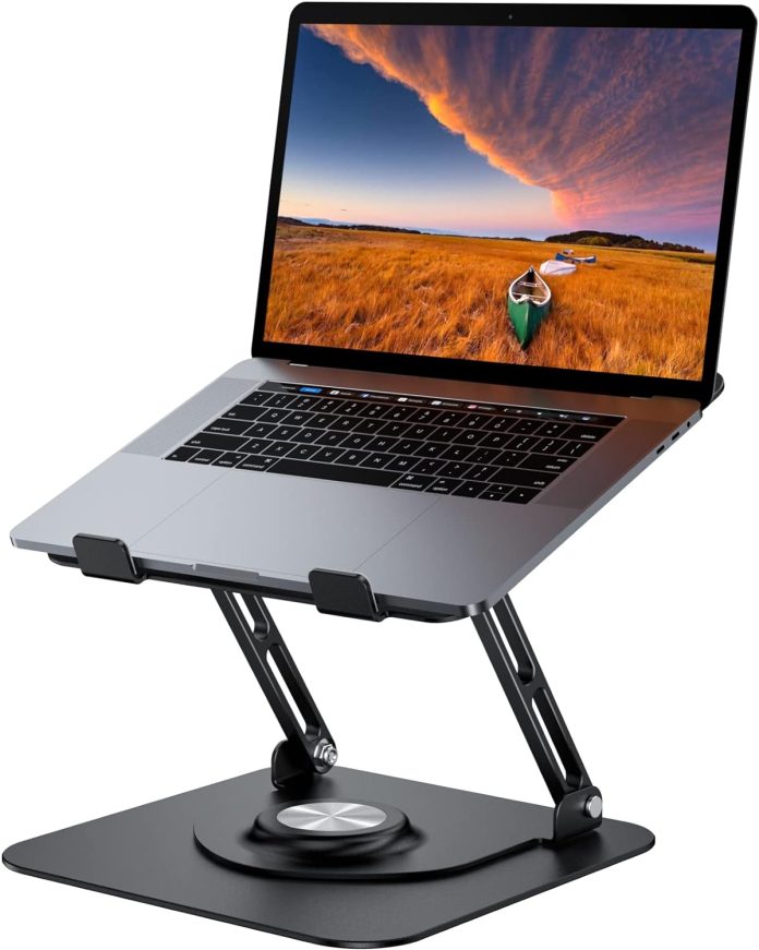 laptop stand for desk adjustable computer stand with 360 rotating base ergonomic laptop riser for collaborative work fol 4