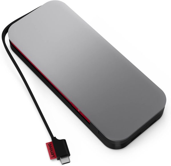 Lenovo Go USB-C Laptop Power Bank (20000 mAh) - 65W - USB-C and USB-A Ports - Fast Charging Portable Power Station with Integrated Cable - Model PBLG2W - Storm Grey