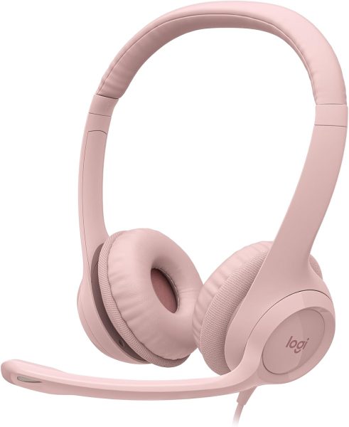 Logitech H390 Wired Headset for PC/Laptop, Stereo Headphones with Noise Cancelling Microphone, USB-A, in-Line Controls for Video Meetings, Music, Gaming and Beyond - Rose