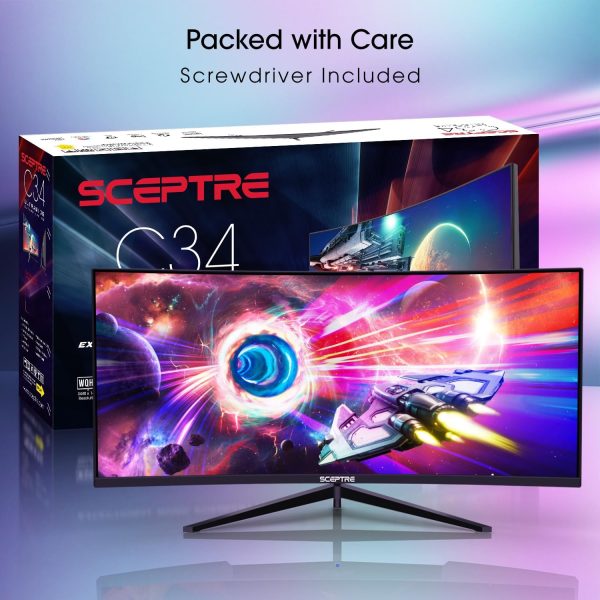 Sceptre 34-Inch Curved Ultrawide WQHD Monitor 3440 x 1440 R1500 up to 165Hz DisplayPort x2 99% sRGB 1ms Picture by Picture, Machine Black 2023 (C345B-QUT168)