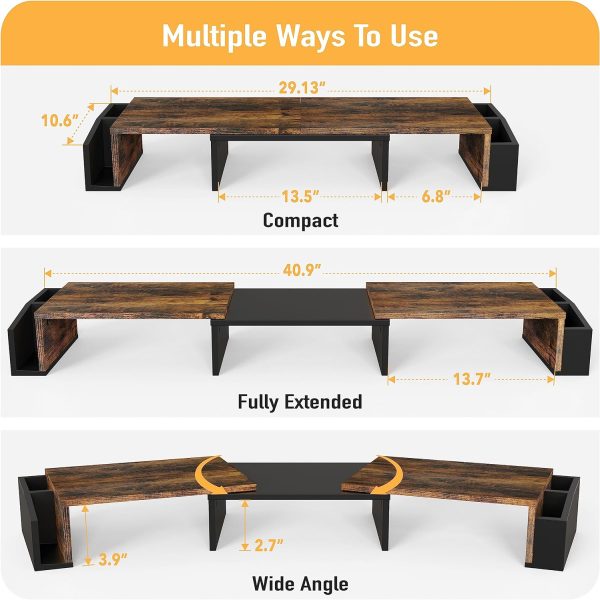 Simple Houseware Desk Dual Monitor Stand Riser with Drawer, Rustic Brown
