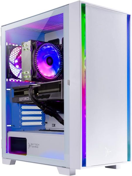 Skytech Gaming Shiva Gaming PC Desktop – AMD Ryzen 5 7600X 4.7 GHz, NVIDIA RTX 4060, 1TB NVME SSD, 32GB DDR5 RAM RGB, 600W Gold PSU, 11AC Wi-Fi, Windows 11 Home 64-bit,White