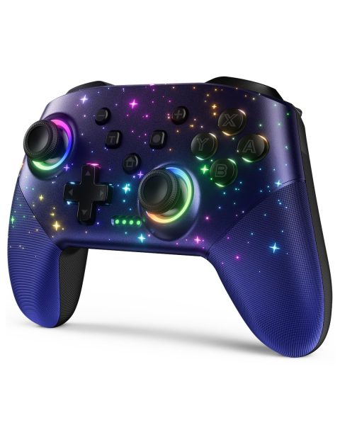 Switch Controller, LED Star Wireless Pro Controller for Switch/Lite/OLED, Multi-Platform Windows PC/IOS/Android Controller with 9 Colors Cool RGB Light/Programmabele/Motion /Vibration/Turbo/Wakeup