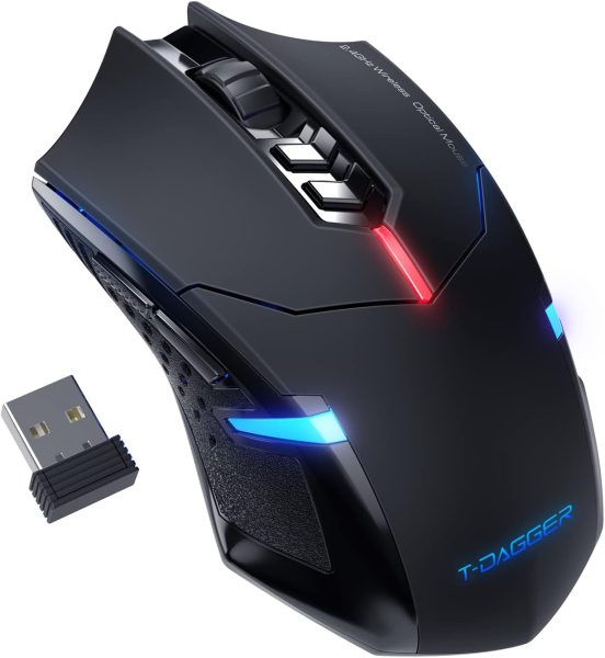 T-DAGGER Wireless Gaming Mouse- USB Cordless PC Accessories Computer Mice with LED Backlit, Ergonomic Gamer Laptop Mouse with 7 Silent Buttons, 5 Adjustable DPI Plug  Play for PC
