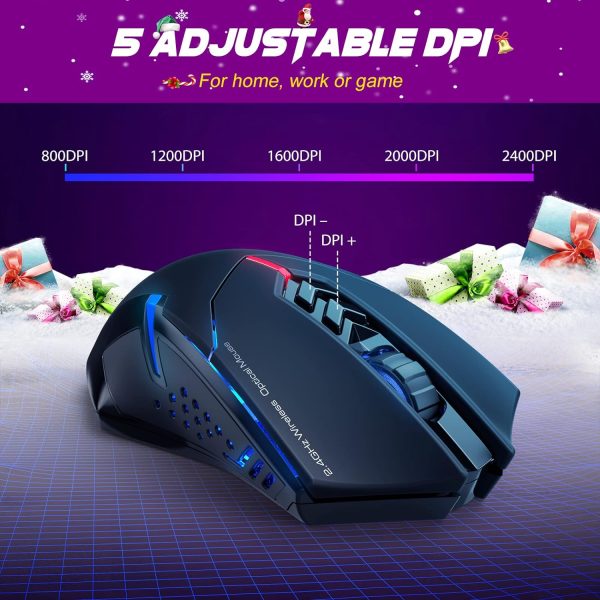 T-DAGGER Wireless Gaming Mouse- USB Cordless PC Accessories Computer Mice with LED Backlit, Ergonomic Gamer Laptop Mouse with 7 Silent Buttons, 5 Adjustable DPI Plug  Play for PC